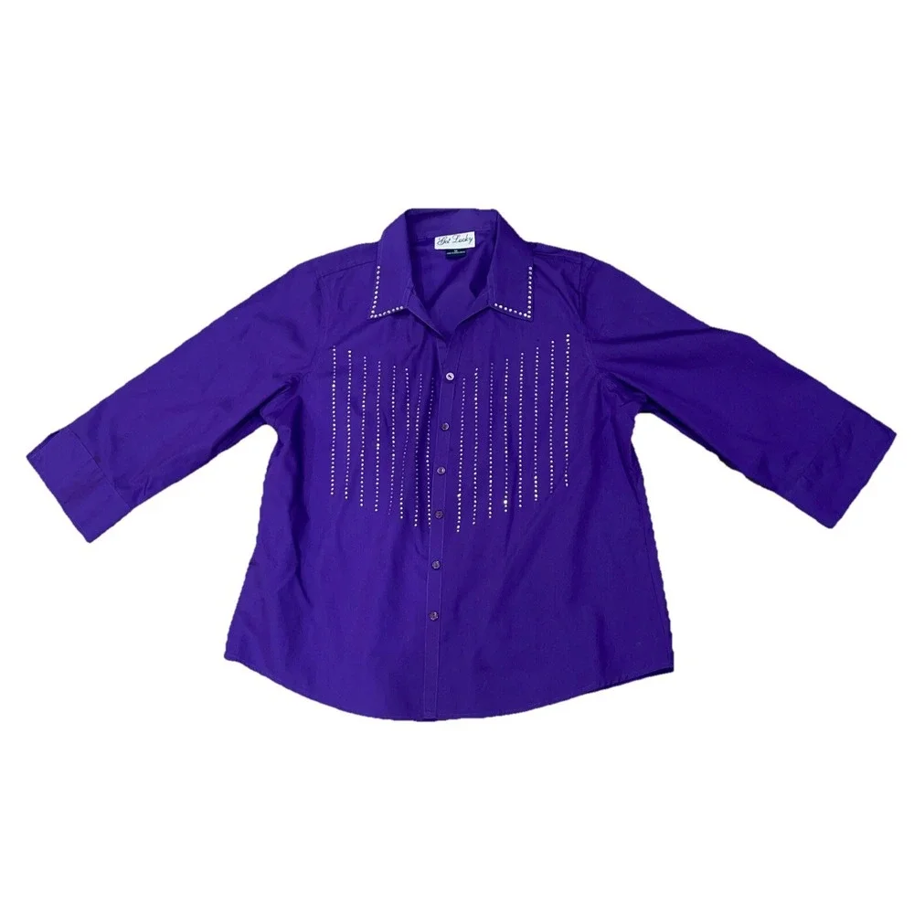 Women's Purple Two-Piece Pantsuit with Stud Accents